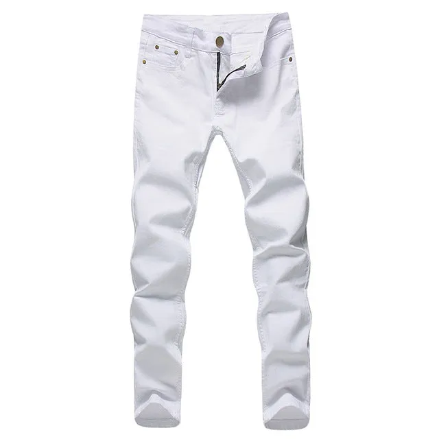 2018 Men Stretch Jeans Fashion white Denim Trousers For Male Spring And Autumn Retro Pants Casual Men's Jeans