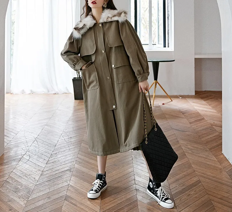 8GIRLS DESIGN PARKA COAT WITH FAUX FUR COLLAR