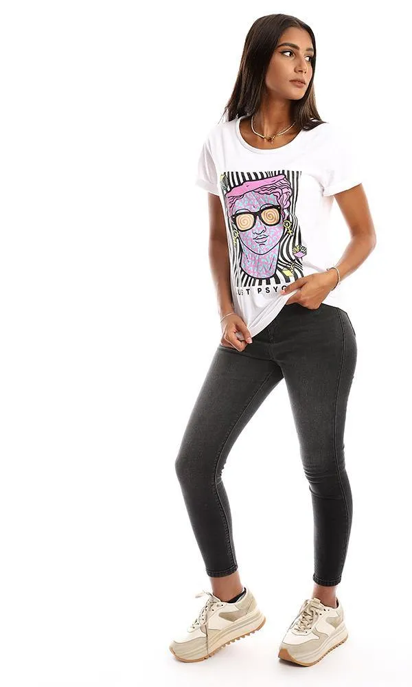 95470 Printed "Just Psycho" Short Sleeves Cotton Tee