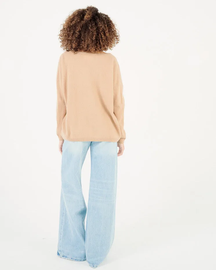 Angèle 100% Cashmere Oversized V-Neck Sweater - Camel