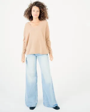Angèle 100% Cashmere Oversized V-Neck Sweater - Camel
