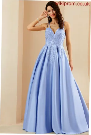 Beading Lizeth Satin With Ball-Gown/Princess Prom Dresses V-neck Sequins Floor-Length