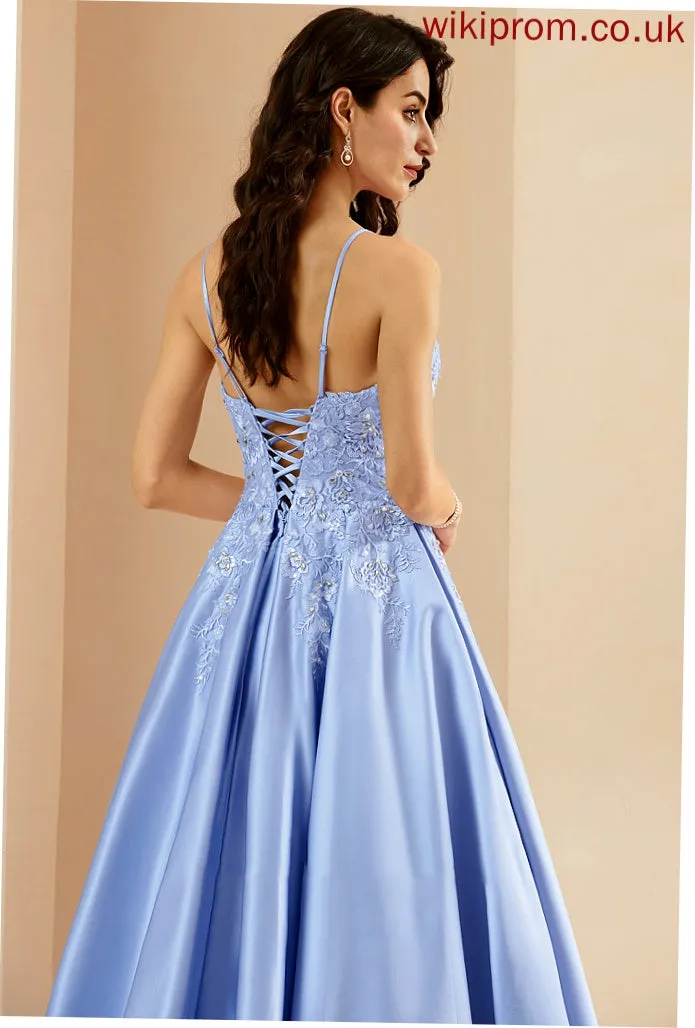 Beading Lizeth Satin With Ball-Gown/Princess Prom Dresses V-neck Sequins Floor-Length