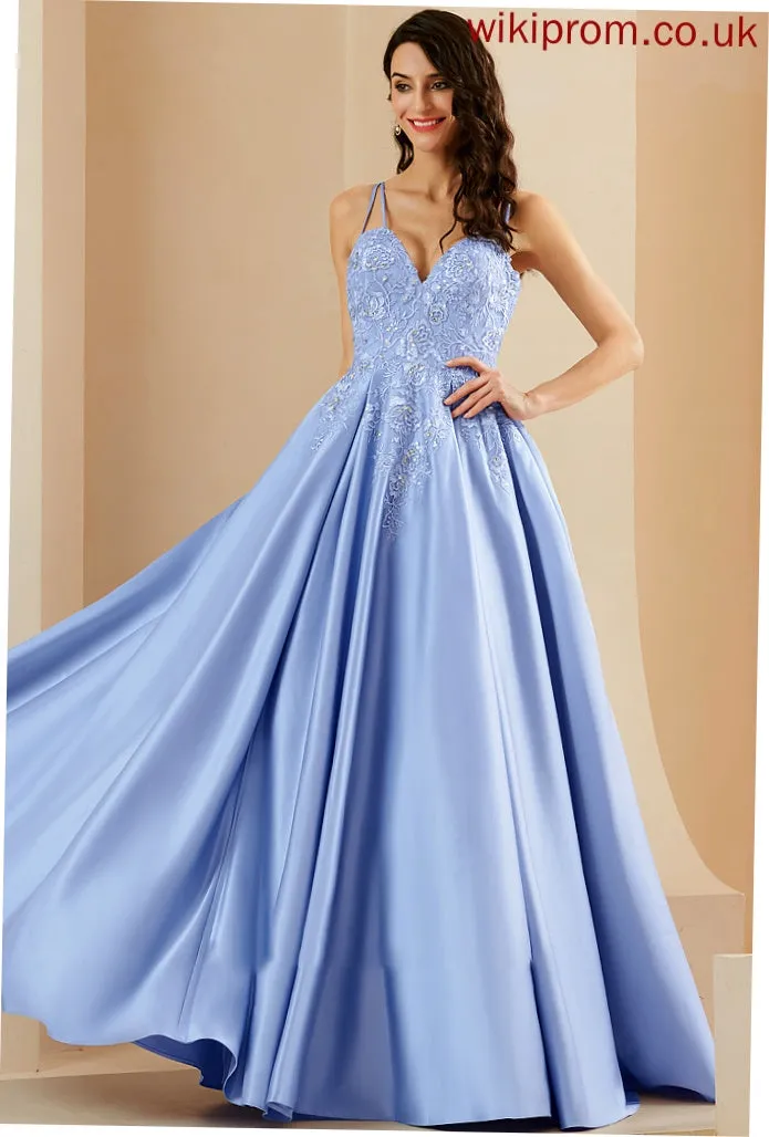 Beading Lizeth Satin With Ball-Gown/Princess Prom Dresses V-neck Sequins Floor-Length