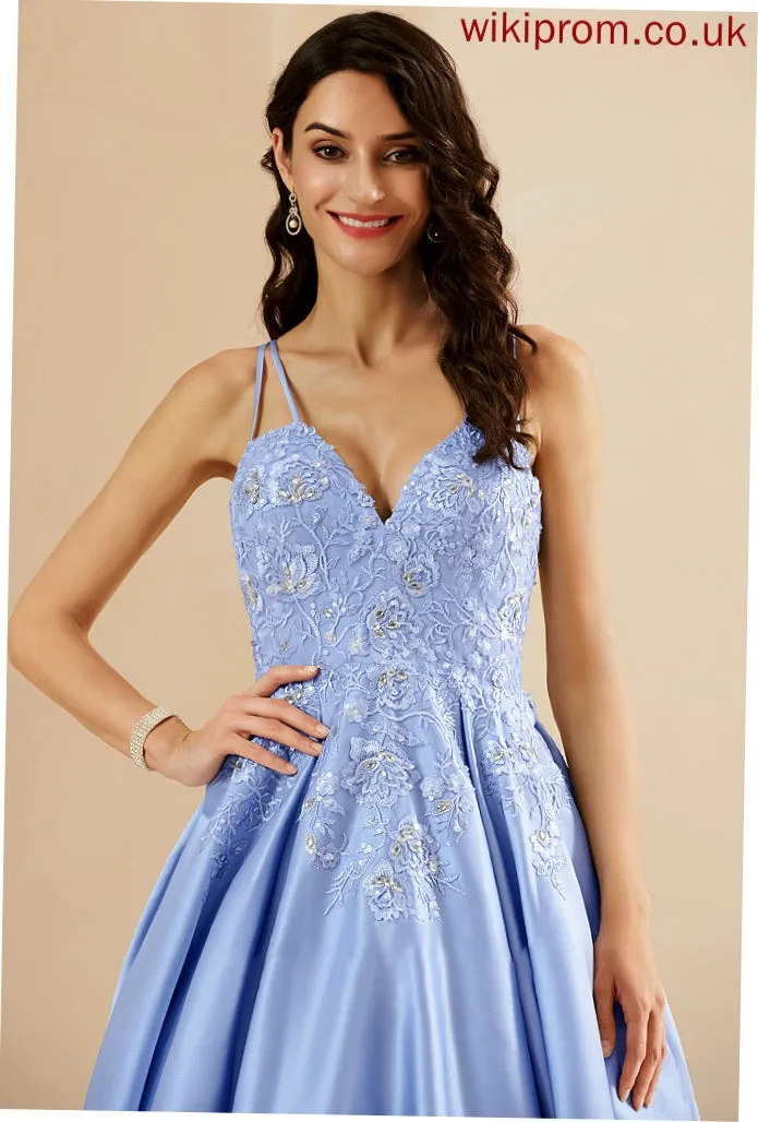Beading Lizeth Satin With Ball-Gown/Princess Prom Dresses V-neck Sequins Floor-Length