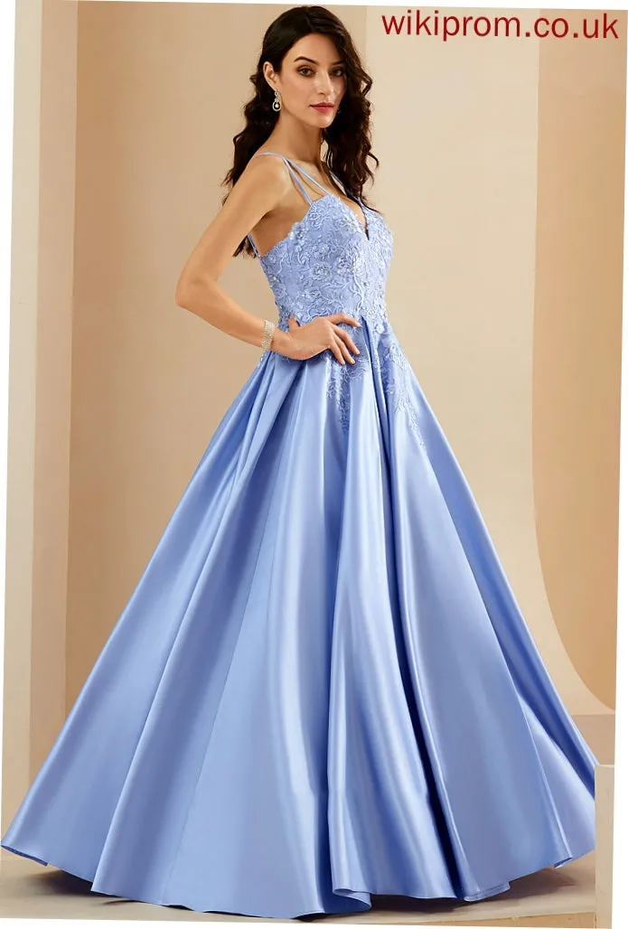 Beading Lizeth Satin With Ball-Gown/Princess Prom Dresses V-neck Sequins Floor-Length