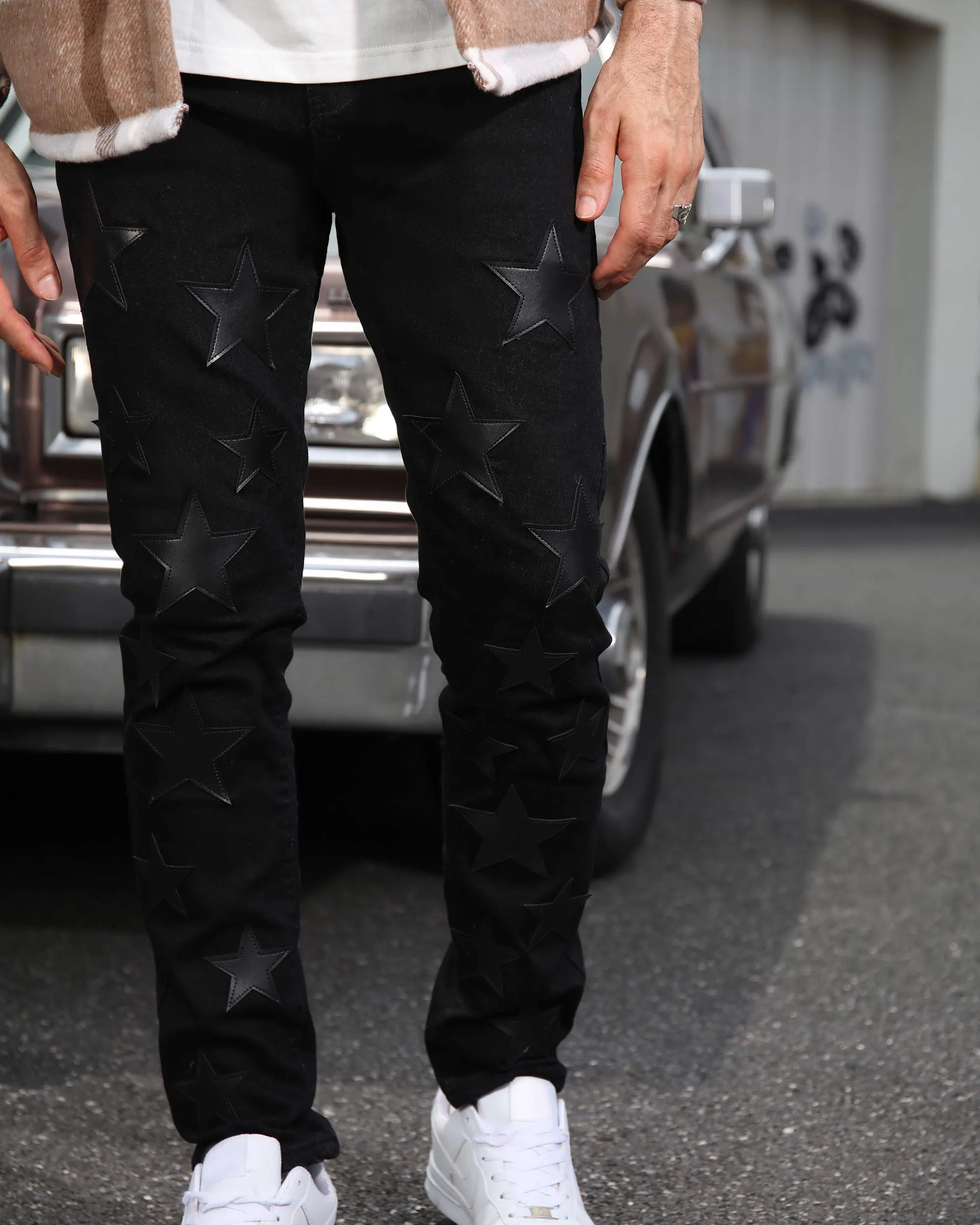 Black Jeans with Straight Leg & Star Patch-Mexico Local Delivery