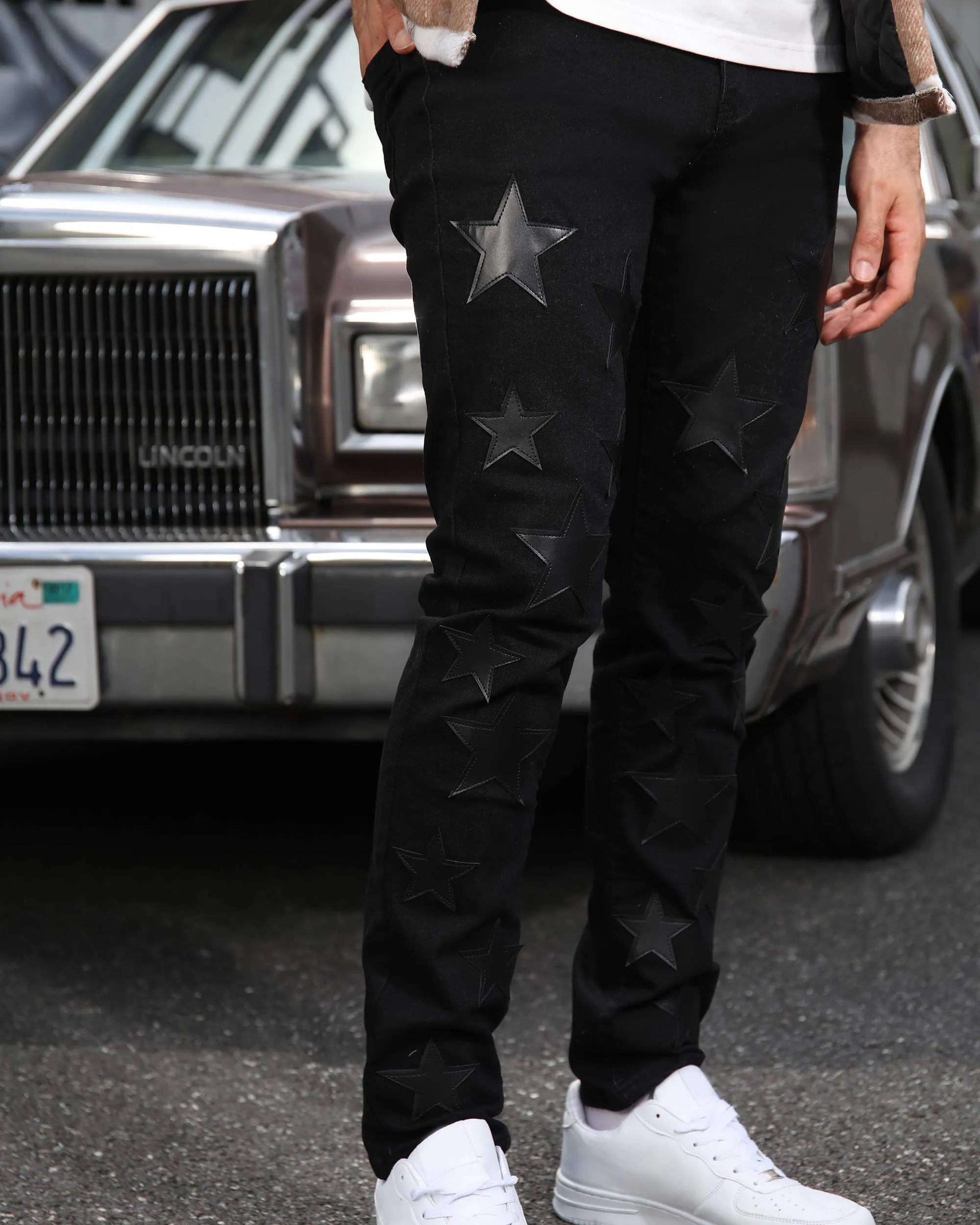 Black Jeans with Straight Leg & Star Patch-Mexico Local Delivery