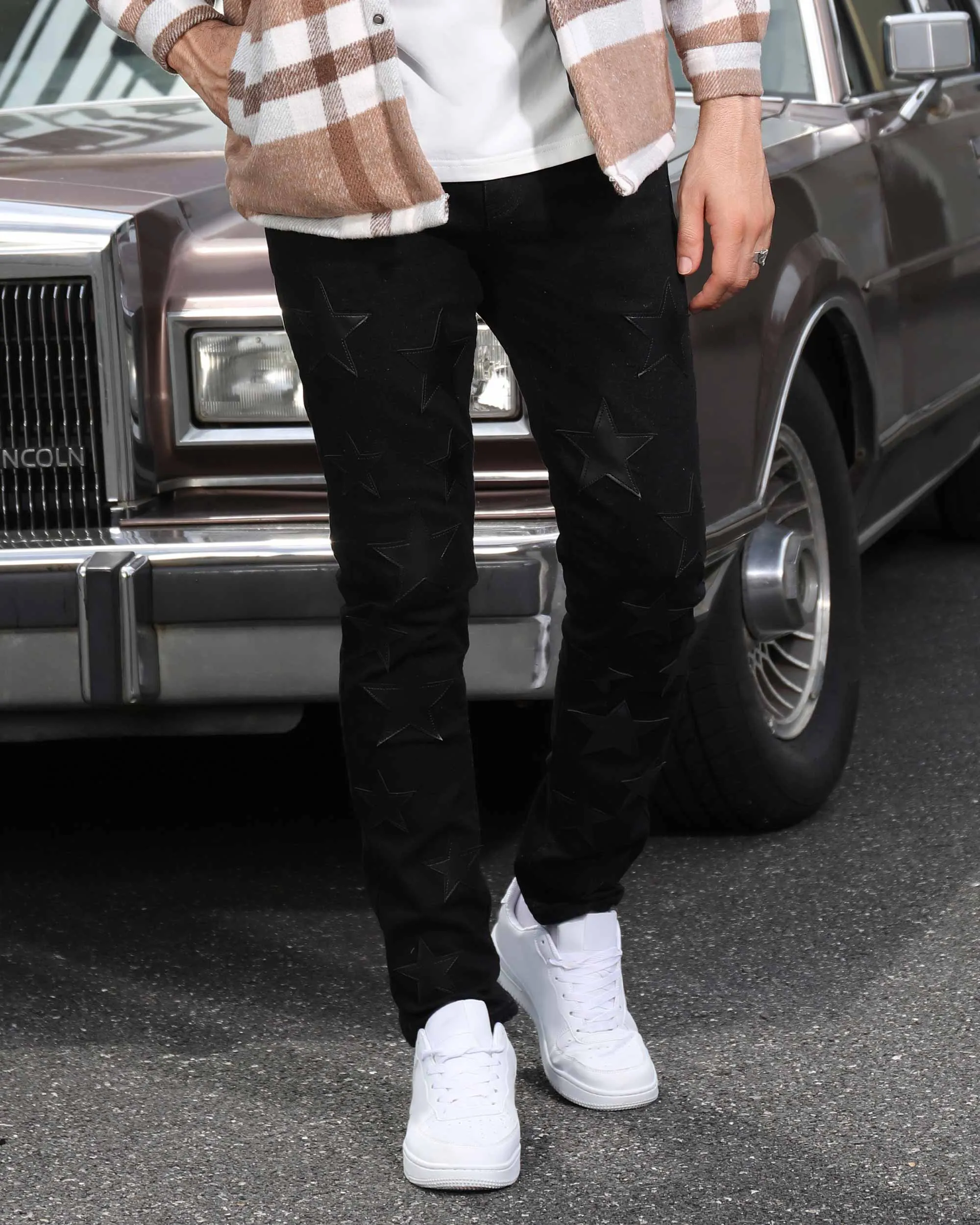 Black Jeans with Straight Leg & Star Patch-Mexico Local Delivery