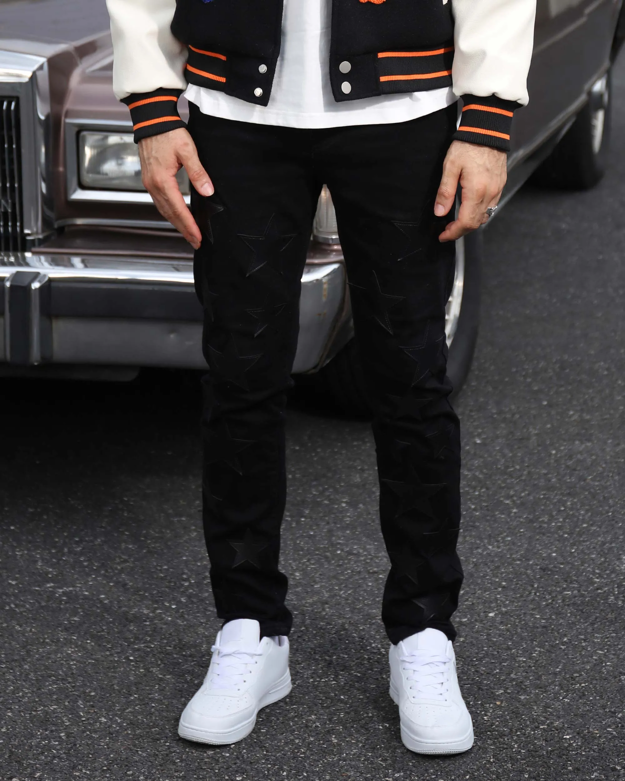 Black Jeans with Straight Leg & Star Patch-Mexico Local Delivery