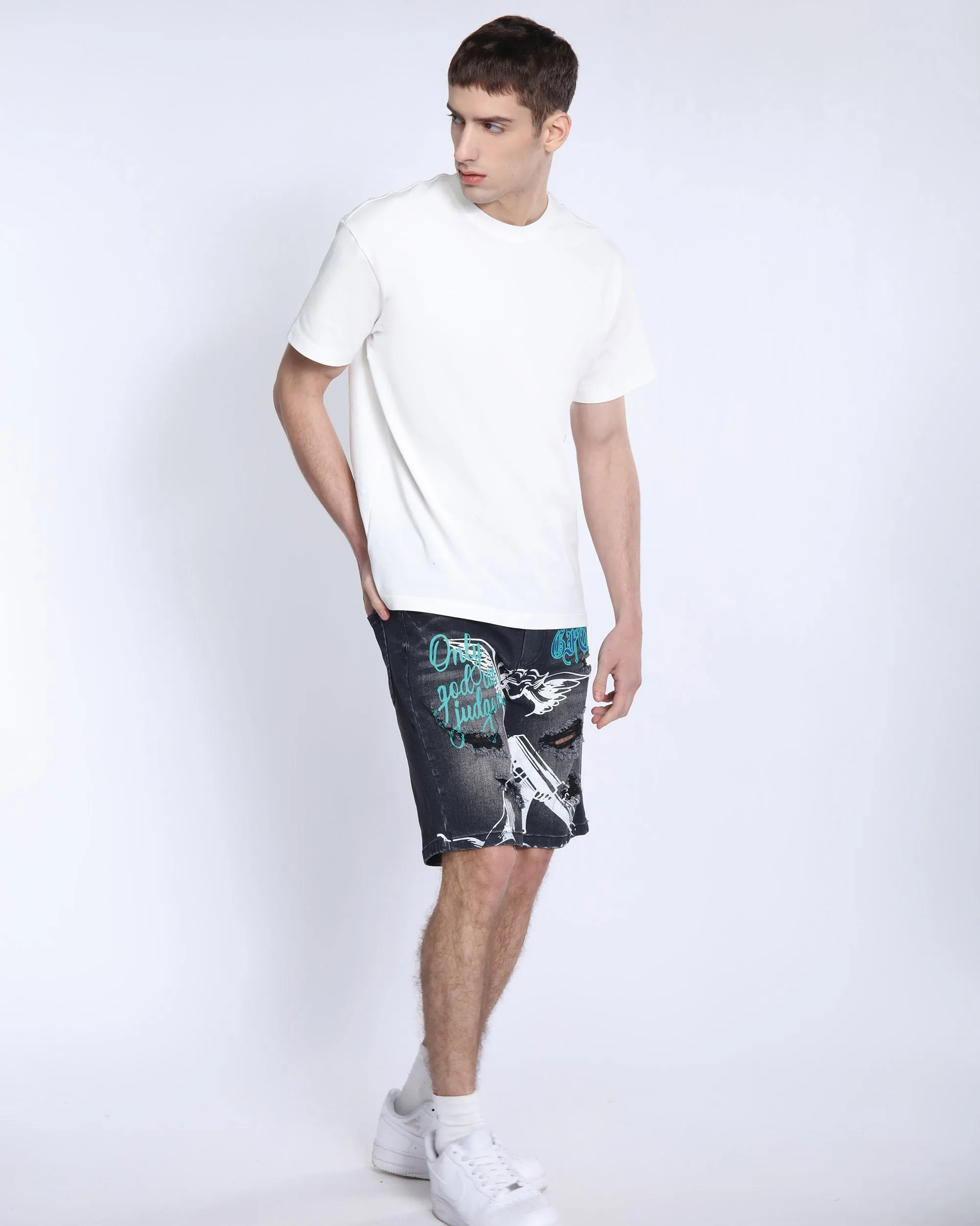 Black Ripped Denim Shorts: Street Art Vibes-Mexico Local Delivery