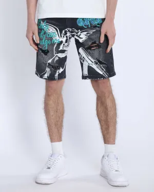 Black Ripped Denim Shorts: Street Art Vibes-Mexico Local Delivery
