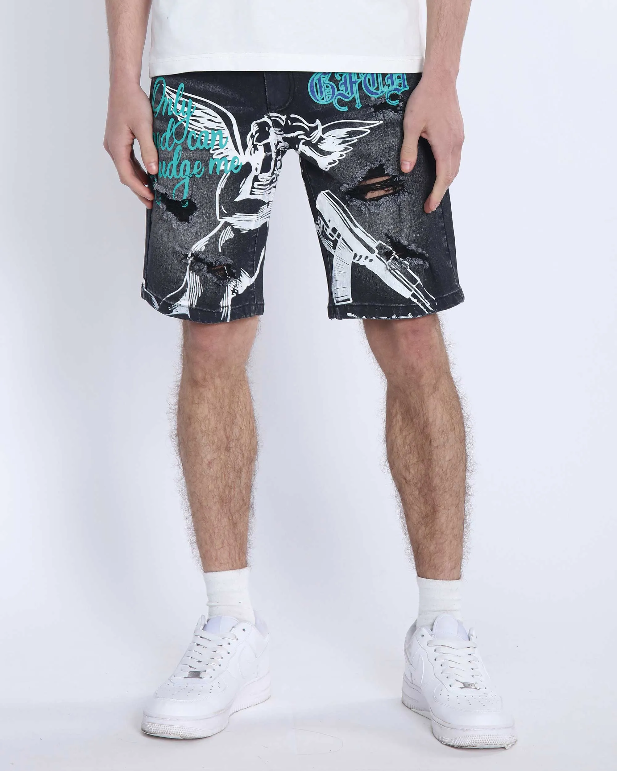 Black Ripped Denim Shorts: Street Art Vibes-Mexico Local Delivery