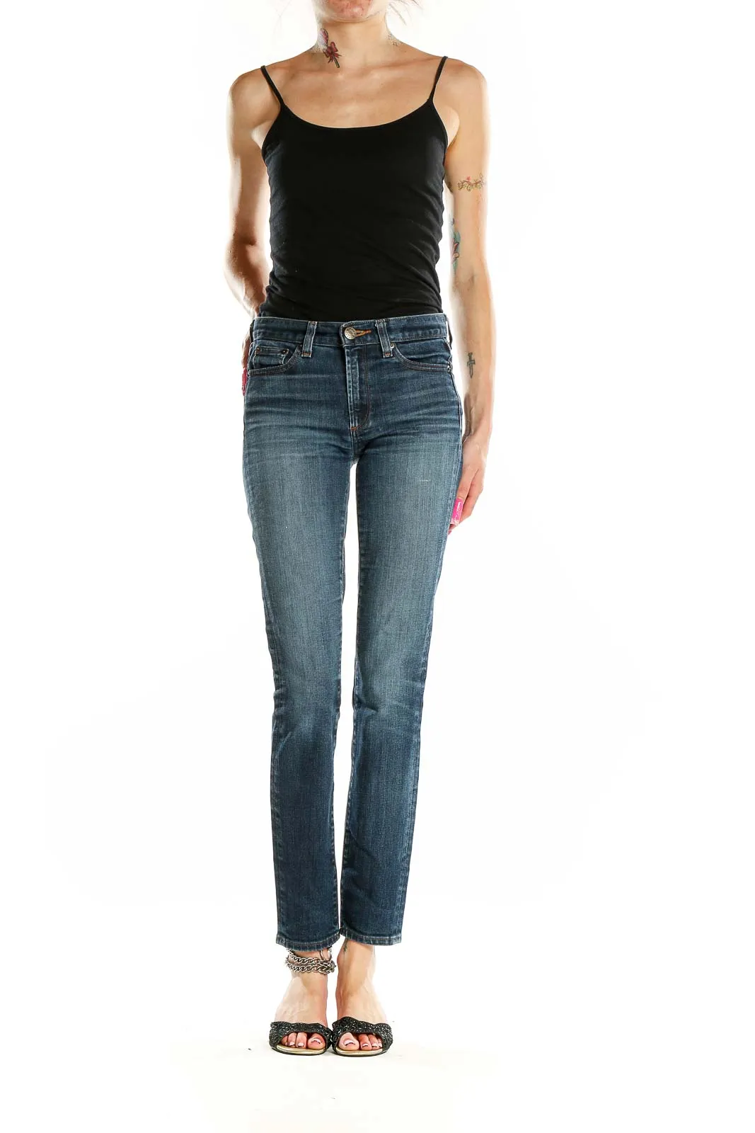 Blue Straight Leg Denim Jeans