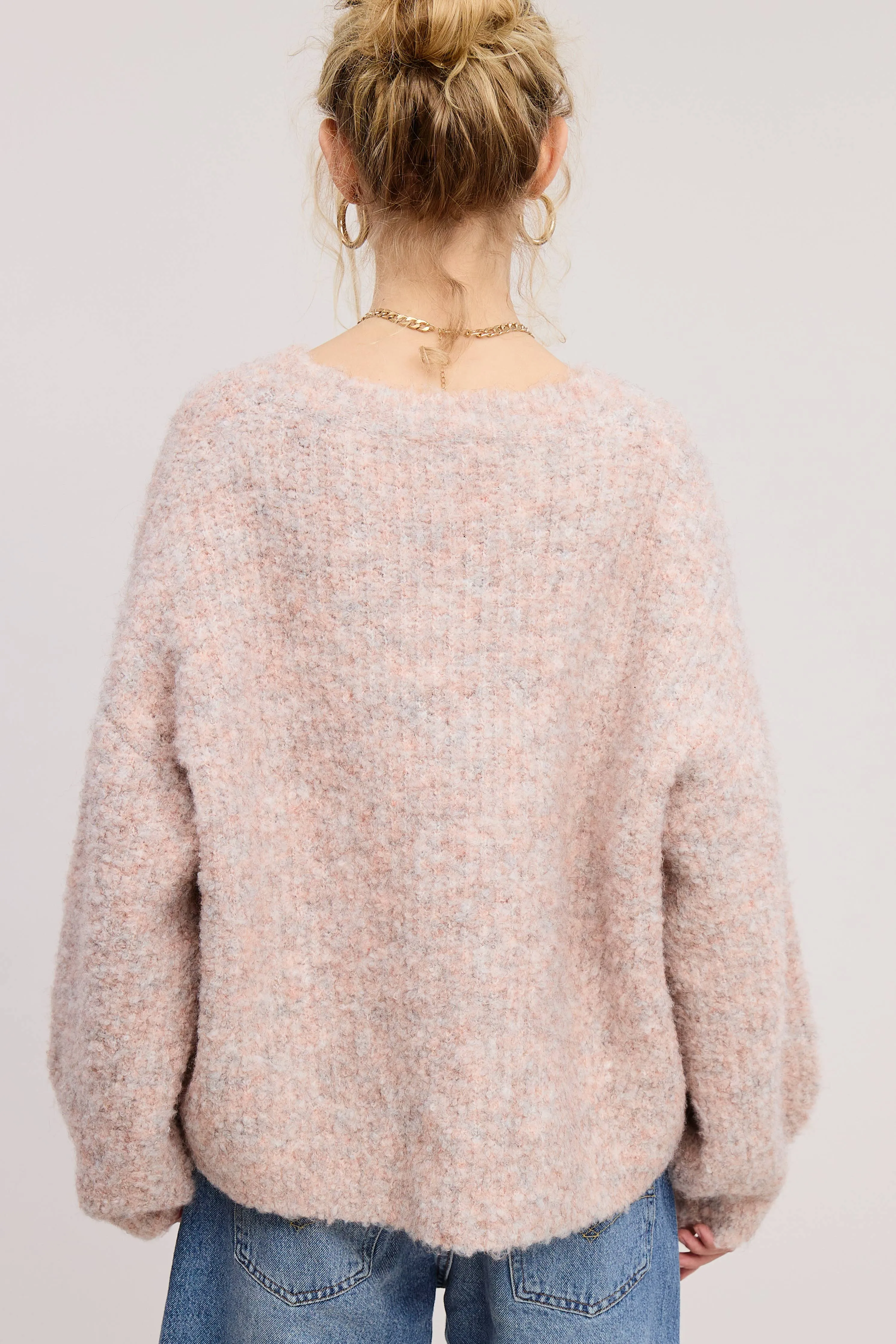 Blush Fuzzy Confetti Balloon Sleeve Sweater