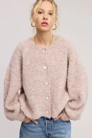 Blush Fuzzy Confetti Balloon Sleeve Sweater