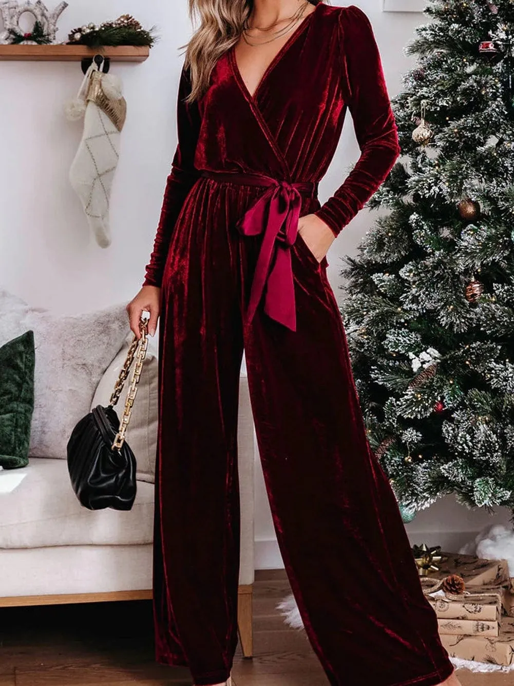 Burgundy Velvet Jumpsuit: Elegant Evening Wear