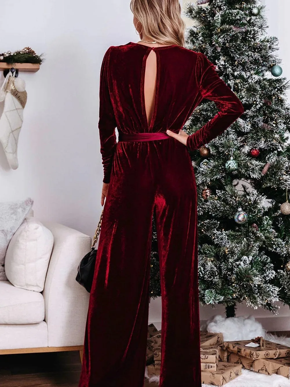 Burgundy Velvet Jumpsuit: Elegant Evening Wear