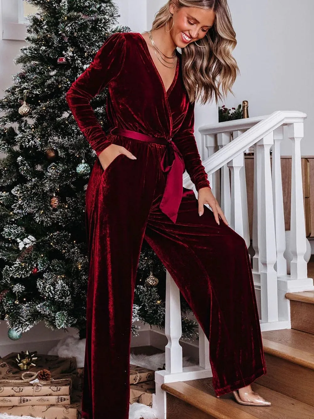 Burgundy Velvet Jumpsuit: Elegant Evening Wear