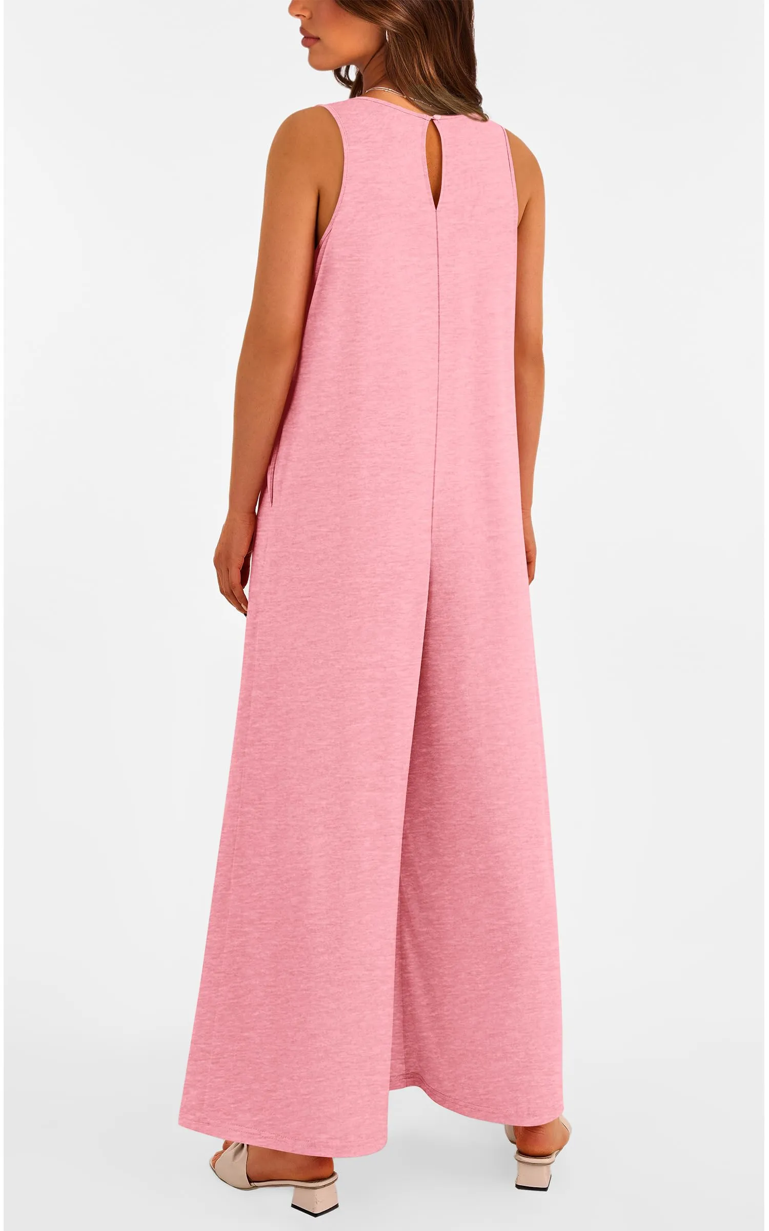 Casual Summer  Sleeveless Tank V Neck Wide Leg Loose One Piece Romper
