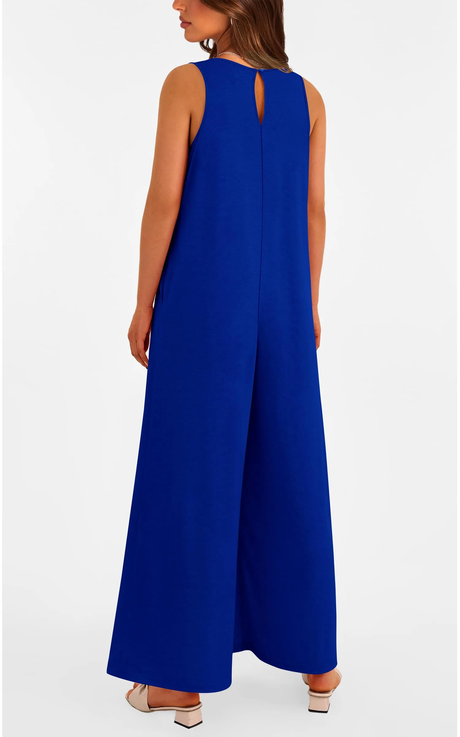 Casual Summer  Sleeveless Tank V Neck Wide Leg Loose One Piece Romper