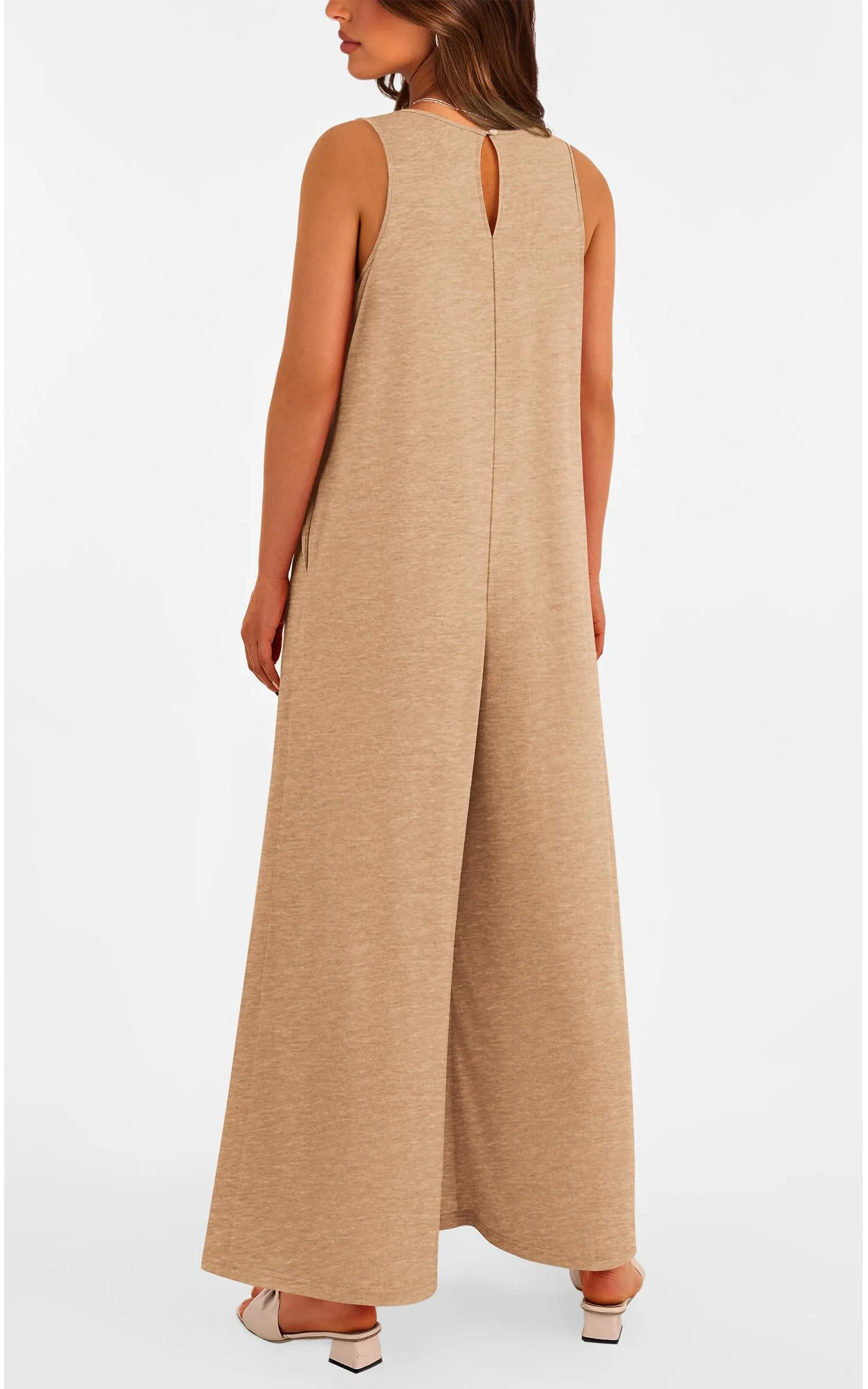 Casual Summer  Sleeveless Tank V Neck Wide Leg Loose One Piece Romper
