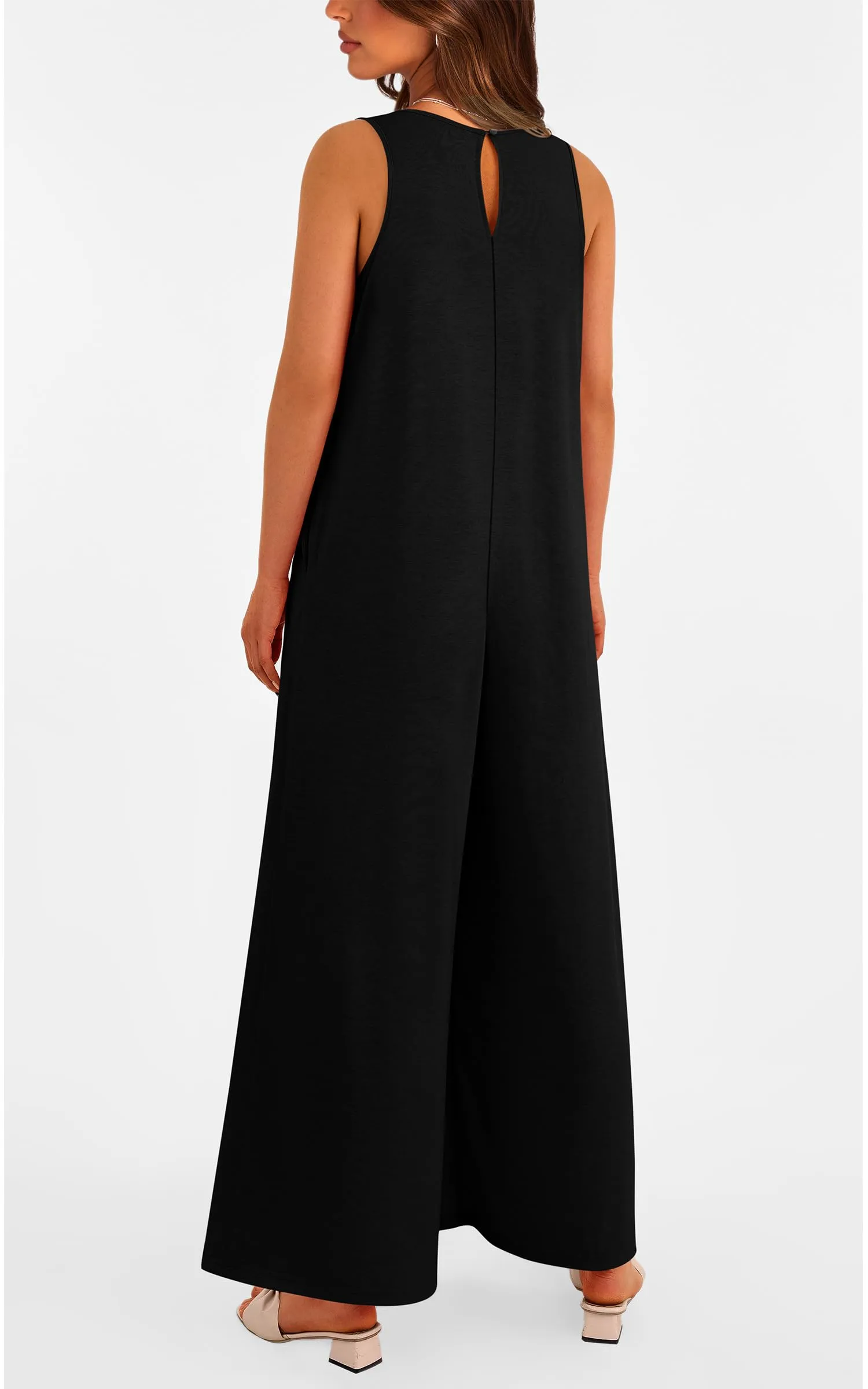 Casual Summer  Sleeveless Tank V Neck Wide Leg Loose One Piece Romper