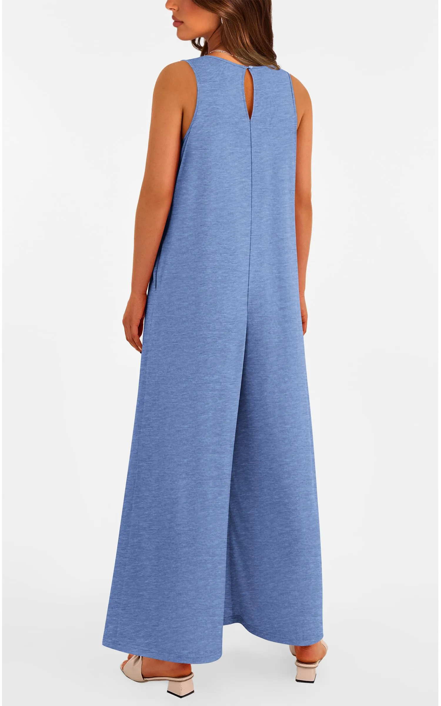 Casual Summer  Sleeveless Tank V Neck Wide Leg Loose One Piece Romper