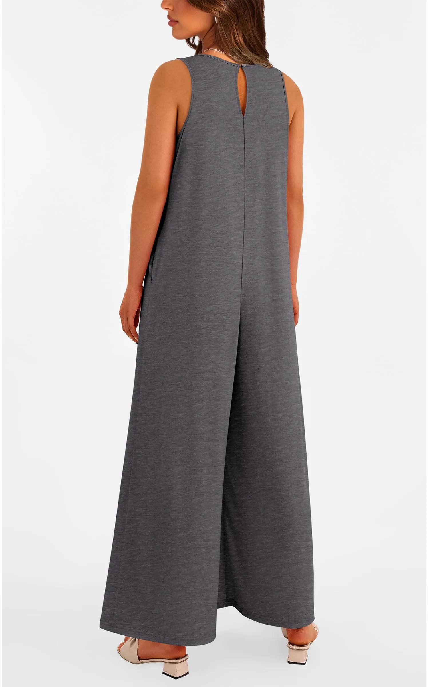 Casual Summer  Sleeveless Tank V Neck Wide Leg Loose One Piece Romper