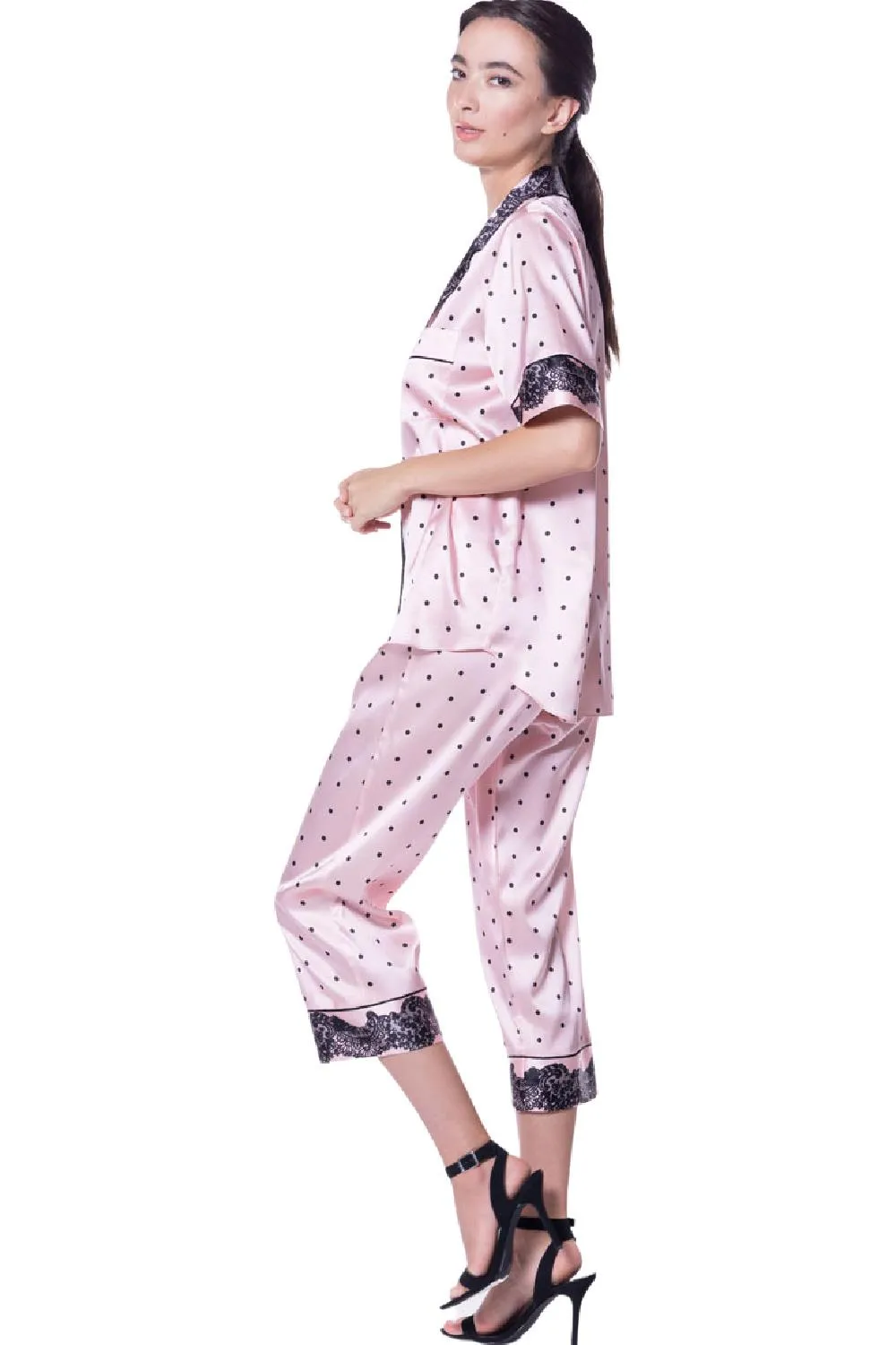 Christine Amelie Print Cropped Pajama Set, Chiffon Print (AME6046)