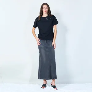 Classic denim midi skirt wholesale
