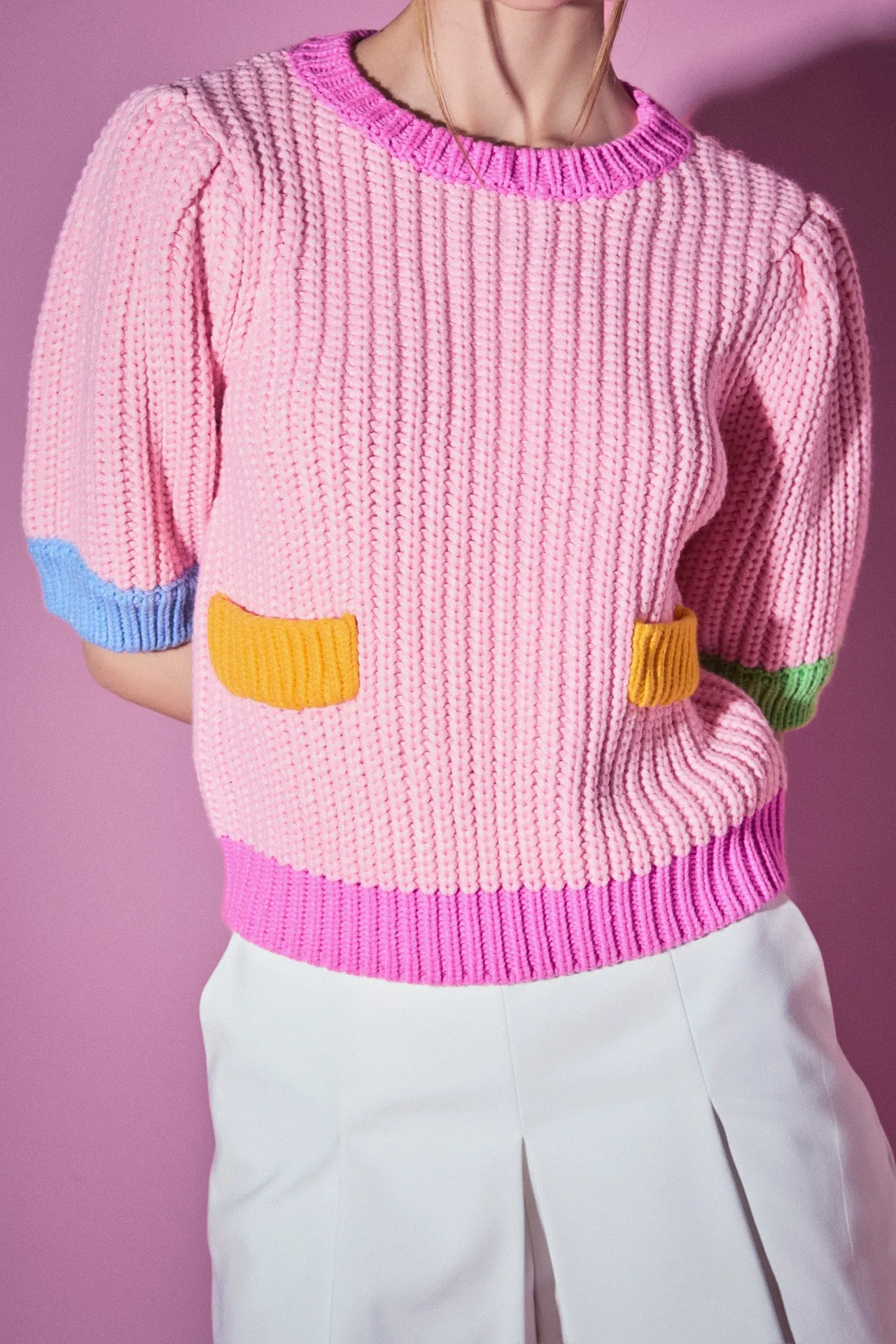 Color block Puff Sleeve Knit