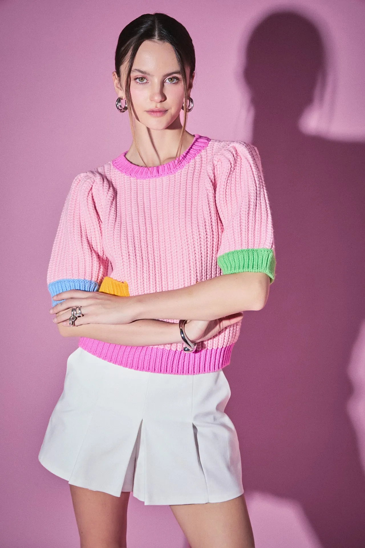 Color block Puff Sleeve Knit