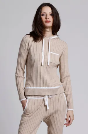 Cotton Cashmere Tipped Hoodie with Chest Pocket