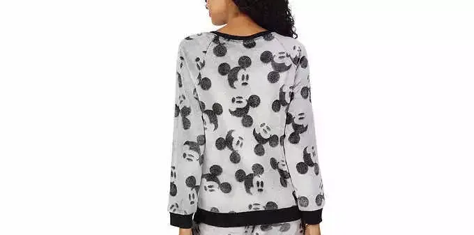 Disney Cozy Gray MICKEY MOUSE Fluffy Fleece Pajama/Lounge Top