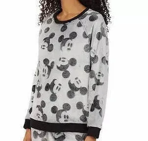 Disney Cozy Gray MICKEY MOUSE Fluffy Fleece Pajama/Lounge Top