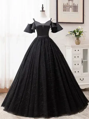 Elegant Spaghetti Straps Ball Gown Prom Dresses  Satin Tulle Evening Gowns PD517