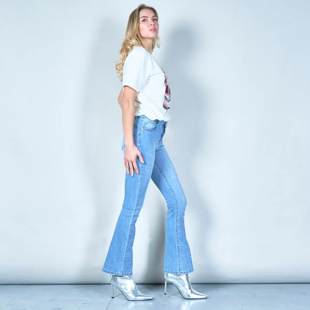 Embellished flared denim jeans wholesale