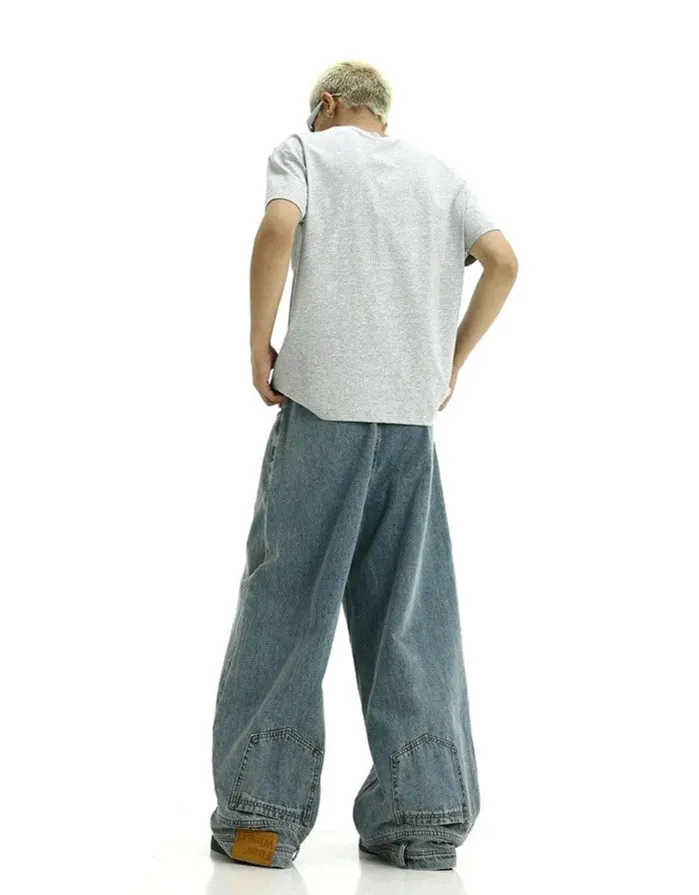 Faded Wide-Leg Upside-Down Effect Bootcut Jeans