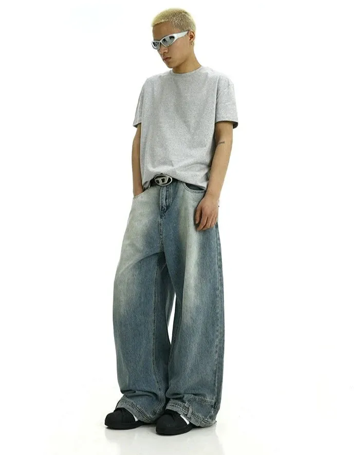 Faded Wide-Leg Upside-Down Effect Bootcut Jeans
