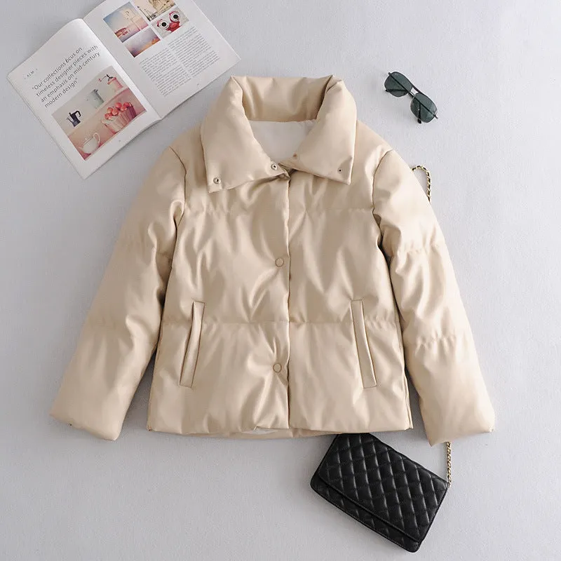 Faux Leather Oversized Puffed Parka Jacket