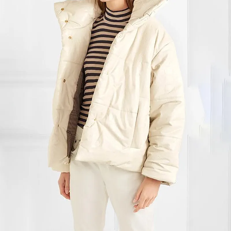 Faux Leather Oversized Puffed Parka Jacket