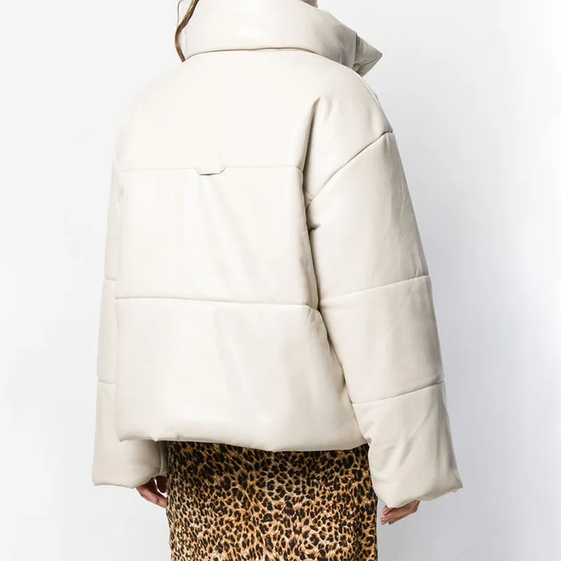 Faux Leather Oversized Puffed Parka Jacket