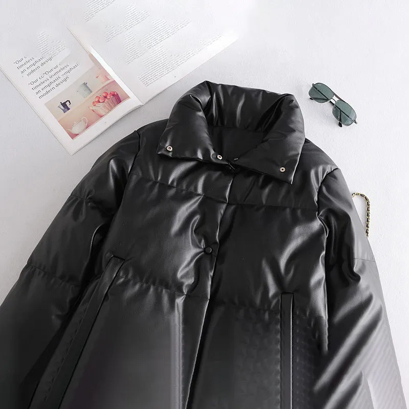Faux Leather Oversized Puffed Parka Jacket