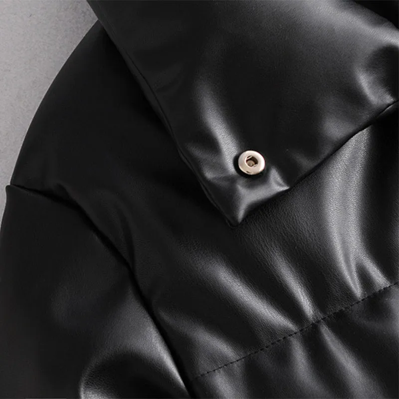 Faux Leather Oversized Puffed Parka Jacket