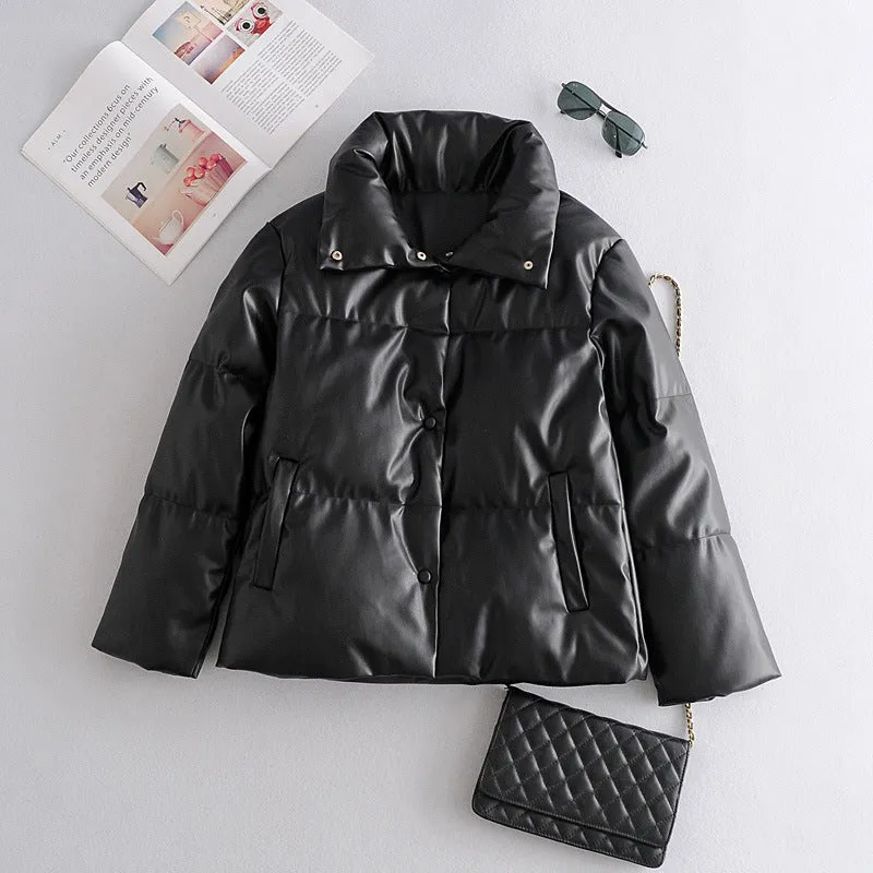 Faux Leather Oversized Puffed Parka Jacket