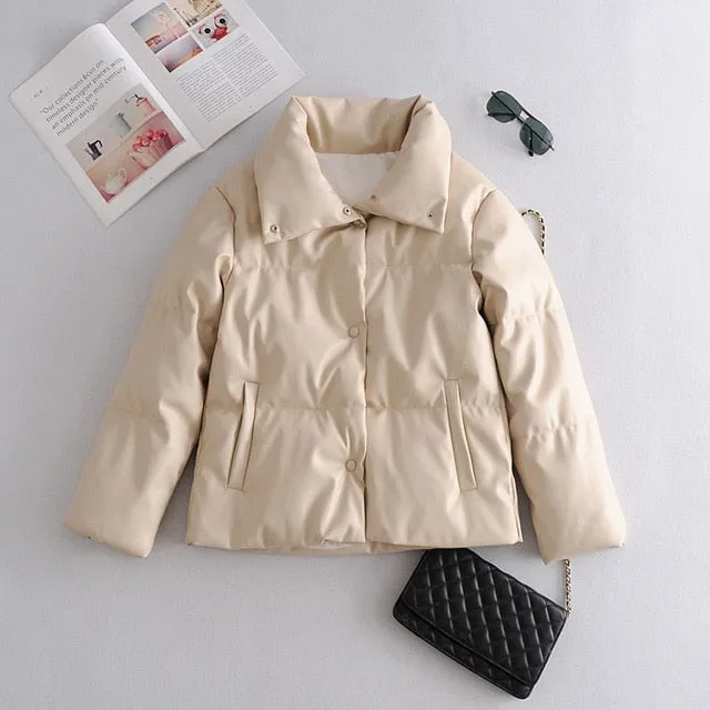 Faux Leather Oversized Puffed Parka Jacket