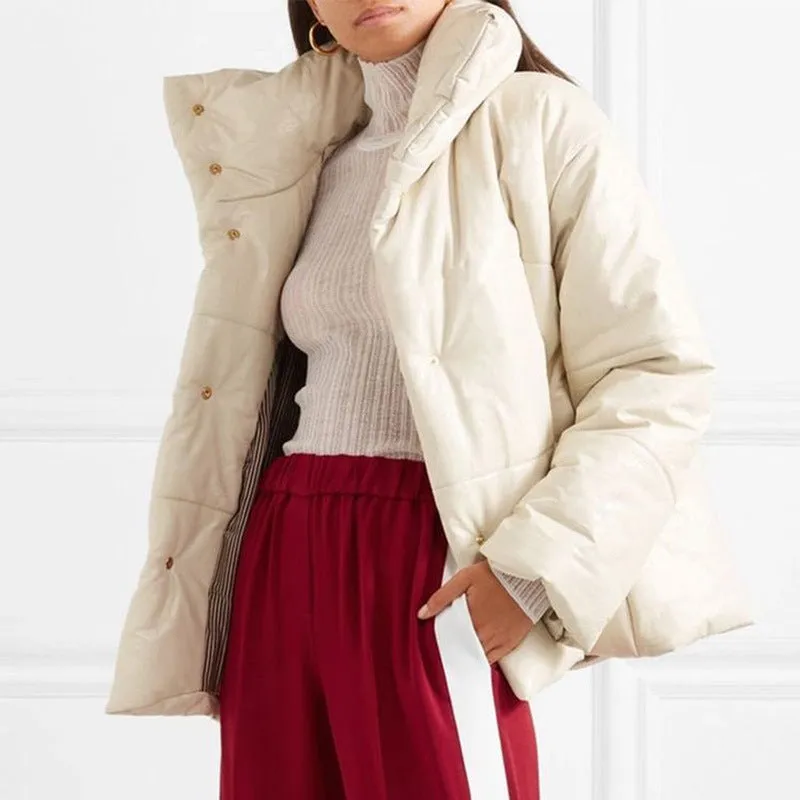 Faux Leather Oversized Puffed Parka Jacket