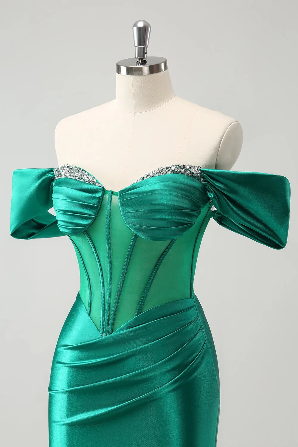 Glitter Green Tight Off the shoulder Corset Homecoming Dress with Beading