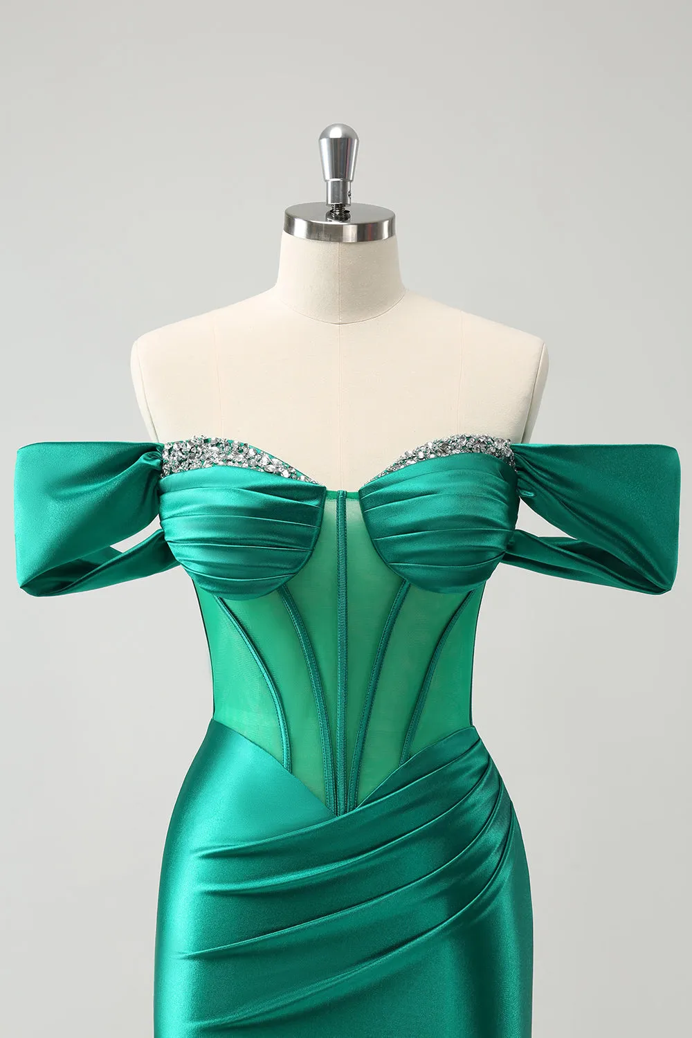Glitter Green Tight Off the shoulder Corset Homecoming Dress with Beading